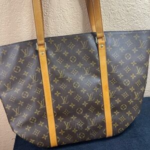 Louis Vuitton Monogram Canvas Tote with Tan Straps